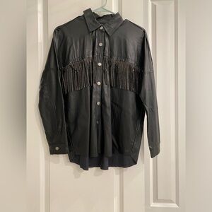 Vici black vegan leather fringe rhinestone top